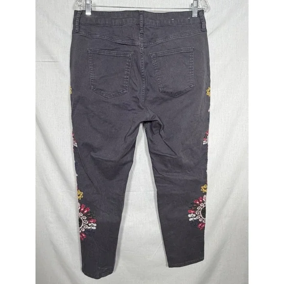 Boden Women's Size 10 Gray Stretch Cotton Floral Embroidered Girlfriend Jeans - Picture 6 of 13